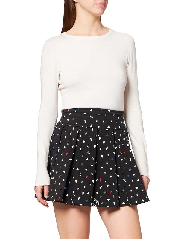 Love Moschino Women's Printed All-Over Mini Hearts Skirt, F.Nero-scri.BCO, 18