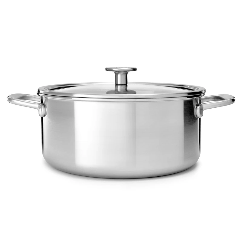 KitchenAid MultiPly 3PLY Stainless Steel 20 cm/3.11 Litre Casserole with Tempered Glass Lid, PFAS Free, Triply, Multiclad, Induction Suitable, Oven Safe up to 220°C, Silver - Image 1