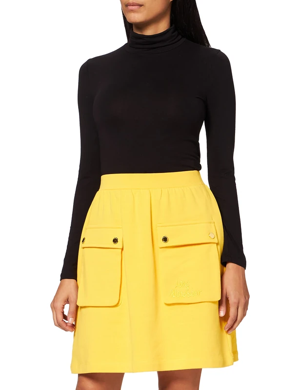 Love Moschino Women's Skirts with Matching Logo Embroidery On Front Pocket, Yellow, 24