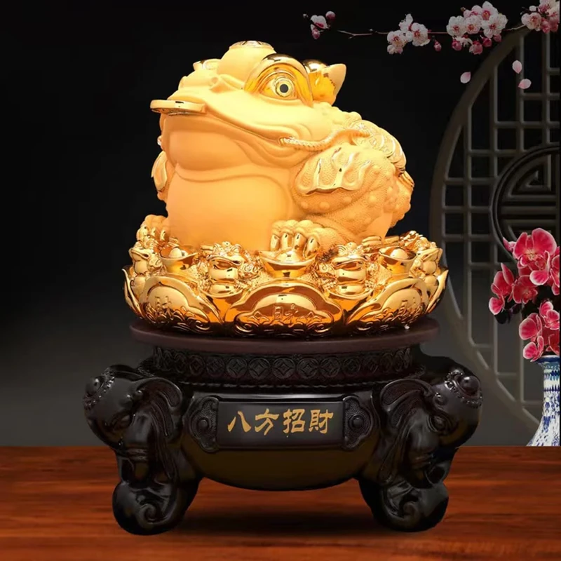 FUNSXBUG 8 Inch Height Gold Chinese Feng Shui Money Frog (Three Legged Wealth Frog or Money Toad) Statue with Rotating Base Feng Shui Decor Home Office Decoration Tabletop Ornaments Good Lucky Gifts