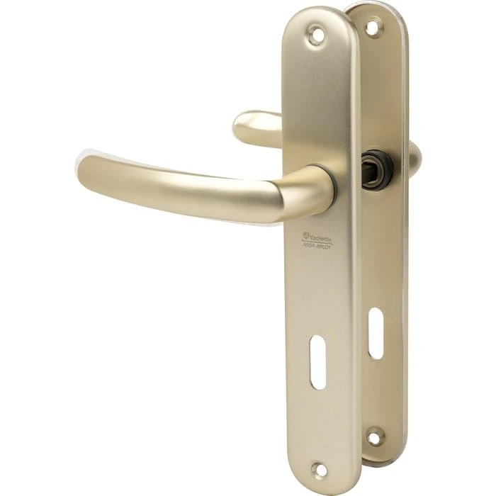 Vachette Door Handle Set on Large Plate – L-Key Version – Bedroom or Office Door Spacing 195 mm – Easy Installation System – Durable Aluminium – Champagne Finish