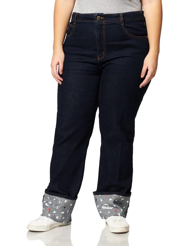 Love Moschino Women's 5-Pocket Trousers in All-Over Mini Hearts Print on roll-up Cuffs Jeans, Zzlv6013, 8