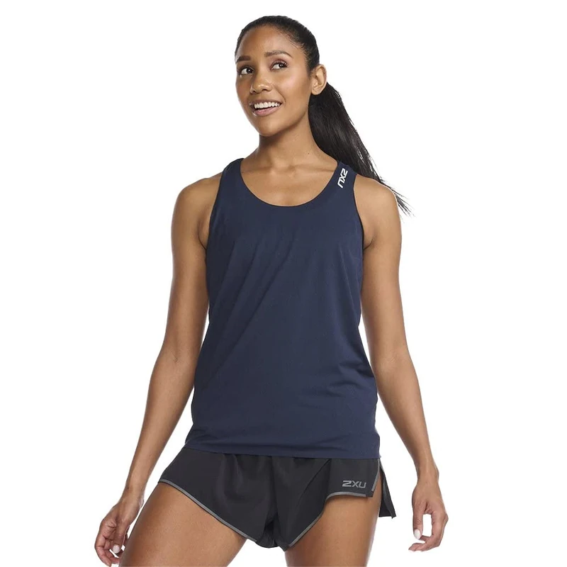 2XU Women's Light Speed Singlet Tank Top, Midnight/Silver Reflective, M