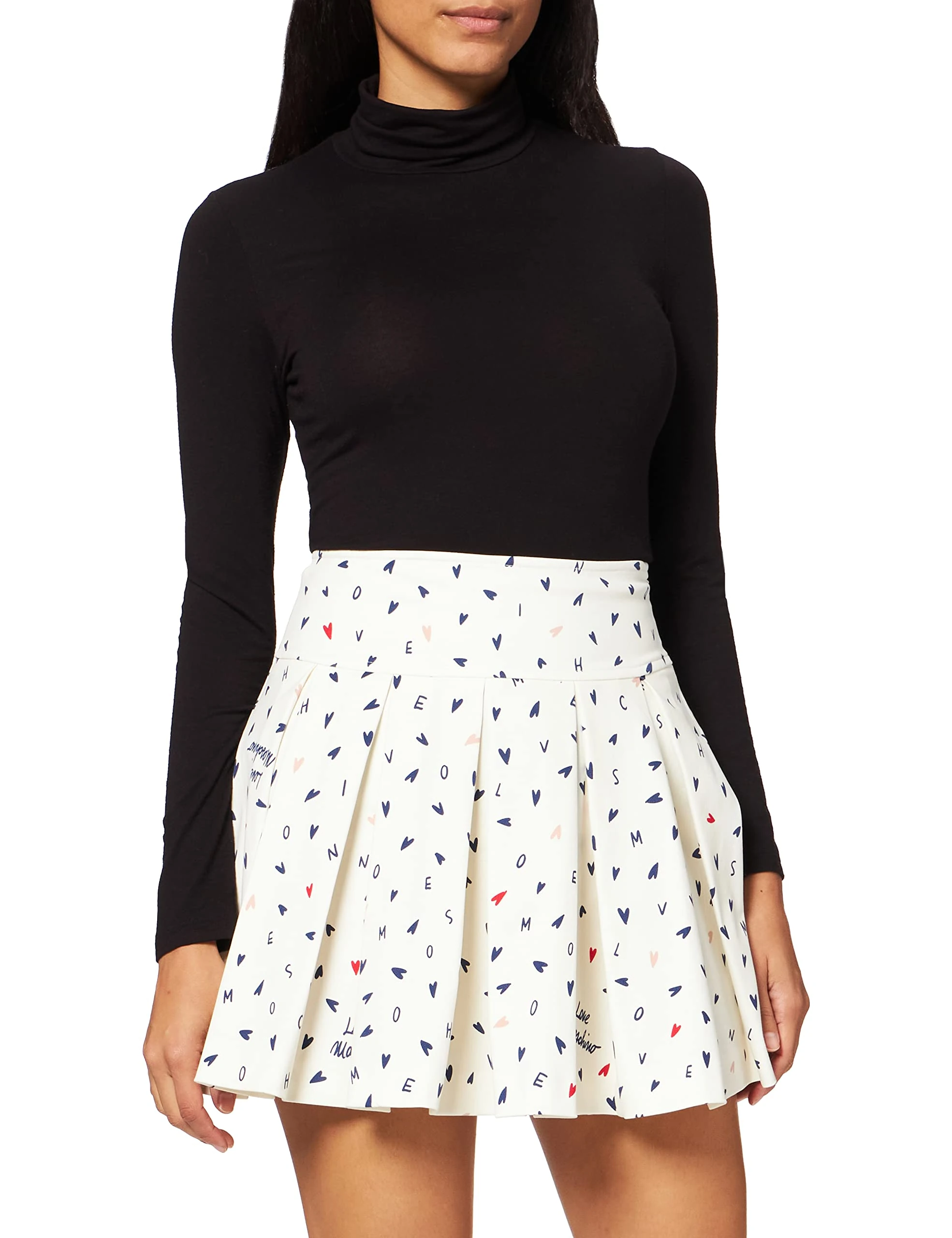 Love Moschino Women's Skirt Printed in All-Over Mini Hearts, F.BCO Scri.Nere, 14