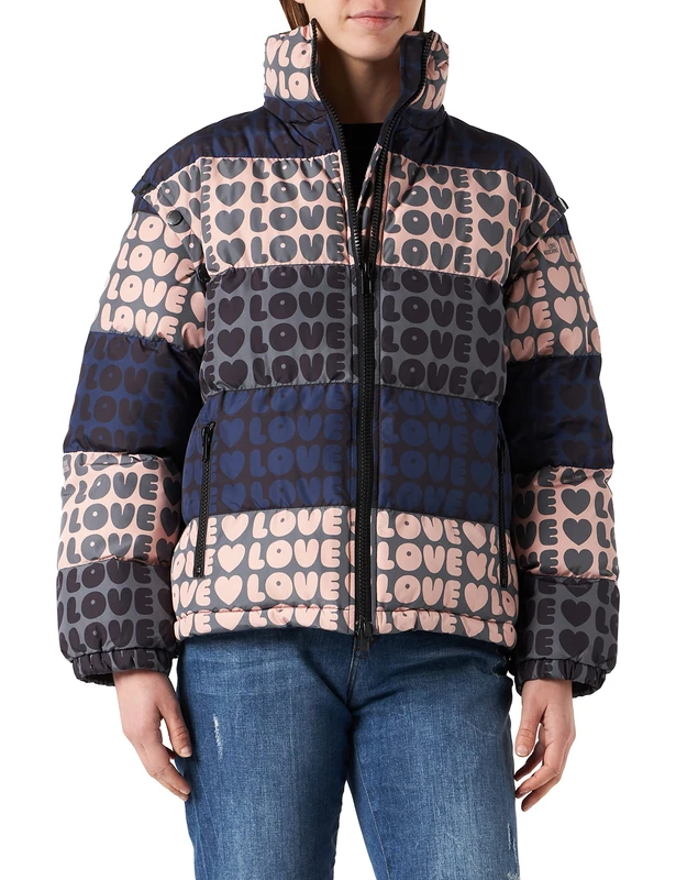 Love Moschino Women's Allover Love Nylon Padded Jacket - Pink-Navy - Image 1