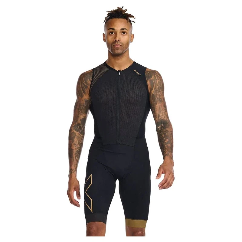 2XU Men's Light Speed Front Zip Trisuit Black/Gold S
