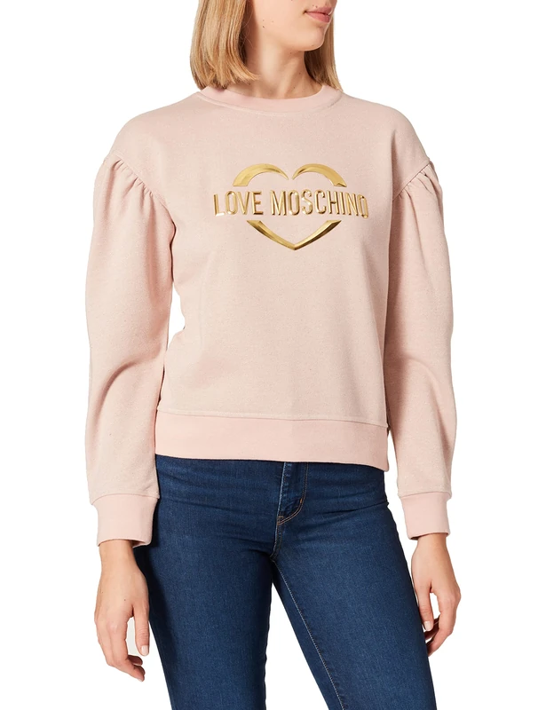 Love Moschino Women's Round Neck Long-Sleeved Sweatshirt, Powder Pink, 44