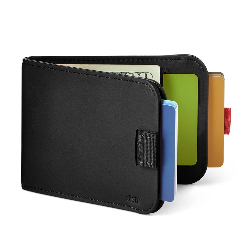 Distil Union Wally Bifold 5.0 with MagLock | Leather Wallet with Money Clip & MagLock | Slim, Minimalist Billfold, Black, One Size, Version 5.0