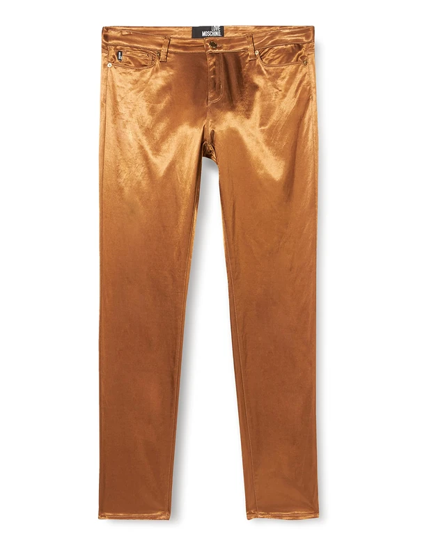 Love Moschino Women's Skinny Five Pocket Trousers with Logo tab on Back Belt Jeans, Rust Brown, 25