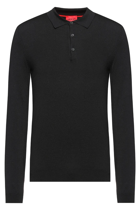 HUGO Mens San Pepe Polo-Collar Sweater in Extra-fine Merino Wool Black