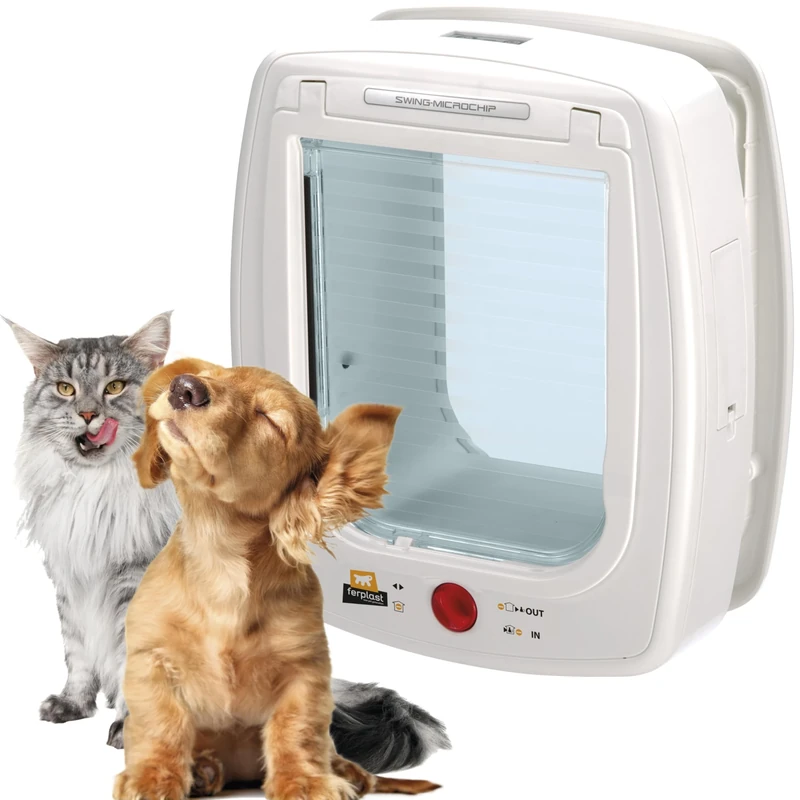 Ferplast SWING MICROCHIP L Universal Cat Flap for Dogs and Cats - 4 Closing Modes - Wind-Stopper System - Closing Shock Absorber - Magnetic Anti-Oscillation - Direction Indicator - White