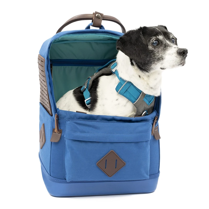 Kurgo Nomad Dog Carrier Backpack, Backpack for Small Dogs and Cats, Ideal for Hiking or Travel, Waterproof Bottom, Dual Carry Handles, Blue