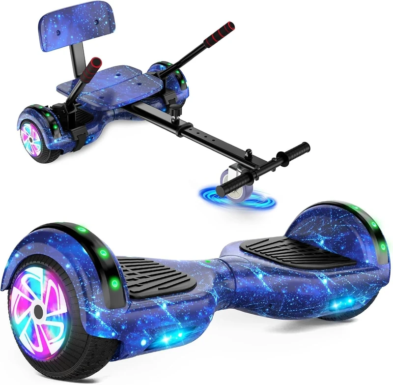 SISIGAD Hoverboard with sitz, 6.5 inch self-balancing hover board with Bluetooth-Lautsprechern und LED-Lichtern für Kinder und Erwachsene (Includes Sitz Hoverboard)