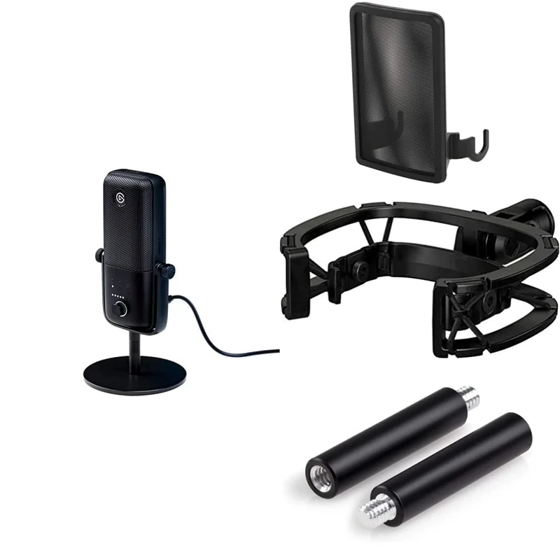Elgato Wave:3, Premium USB Condenser Microphone and Digital Mixing Solution Wave Pop Filter Wave Shock Mount Wave Extension Rods, 2 x 5 cm / 1.97 Inch Steel Rods