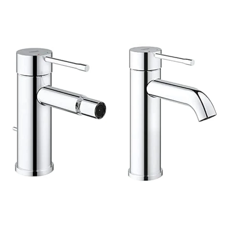 GROHE 32935001 Essence New Single-Lever Bidet Mixer Tap with Drainage Fitting - Chrome + Grohe Single-Hand Sink Battery, DN 15 Smooth Body, Grey, 23590001