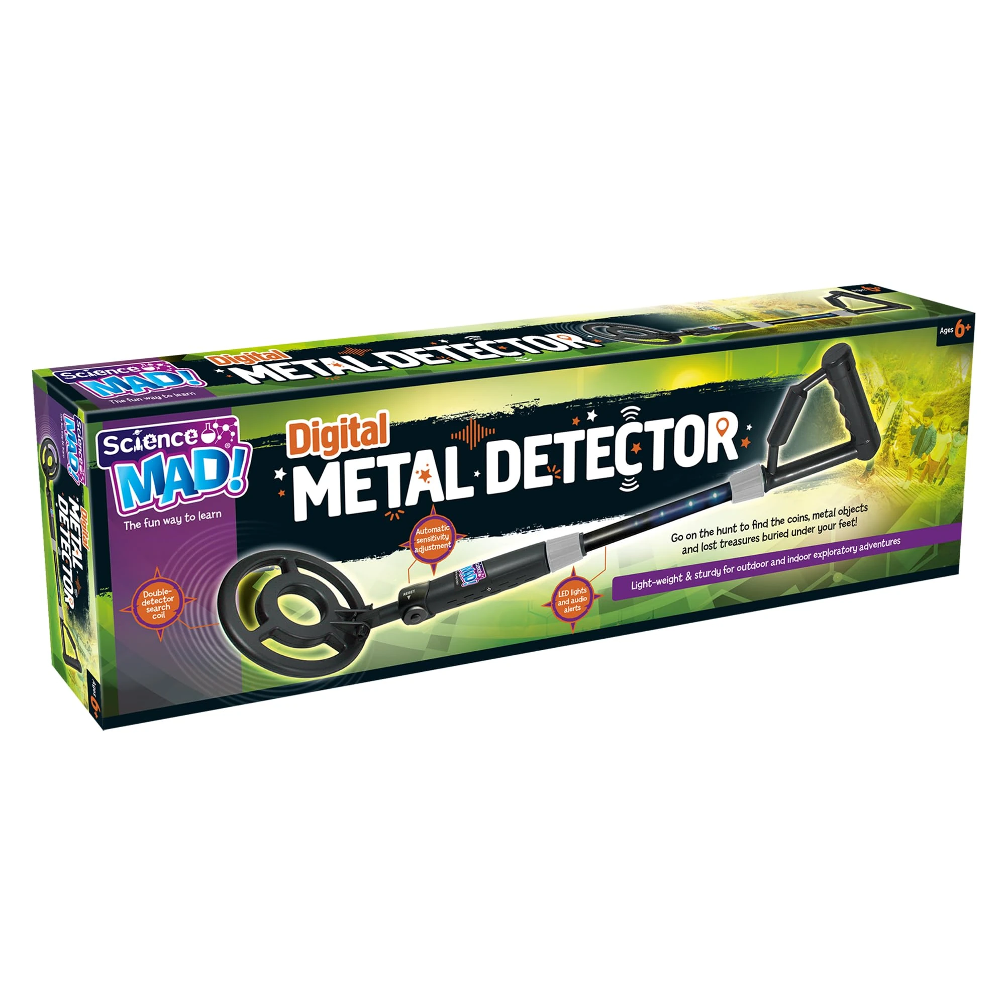 Science Mad Digital Metal Detector For Kids - For Fun Indoor and Outdoor Explorations - Features Lightweight, Sturdy, Flashing Lights, Alerts When in Range, 6+ Years