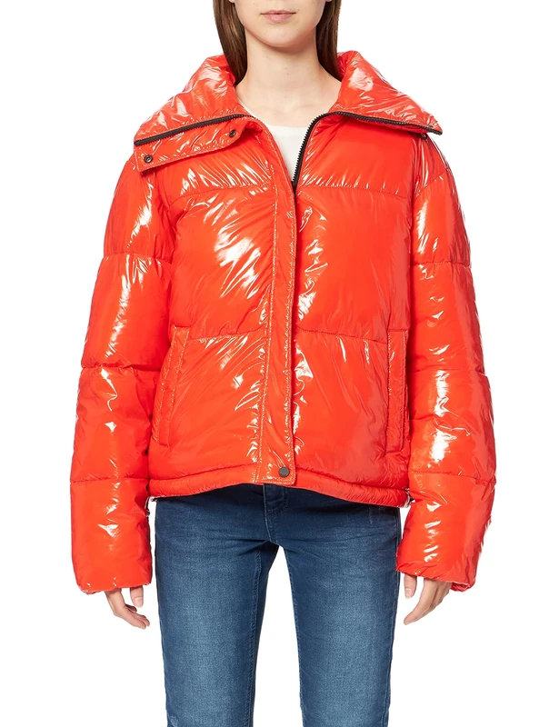 HUGO Womens Fary-1 Glossy Padded Jacket with Backpack Straps Red - Image 1