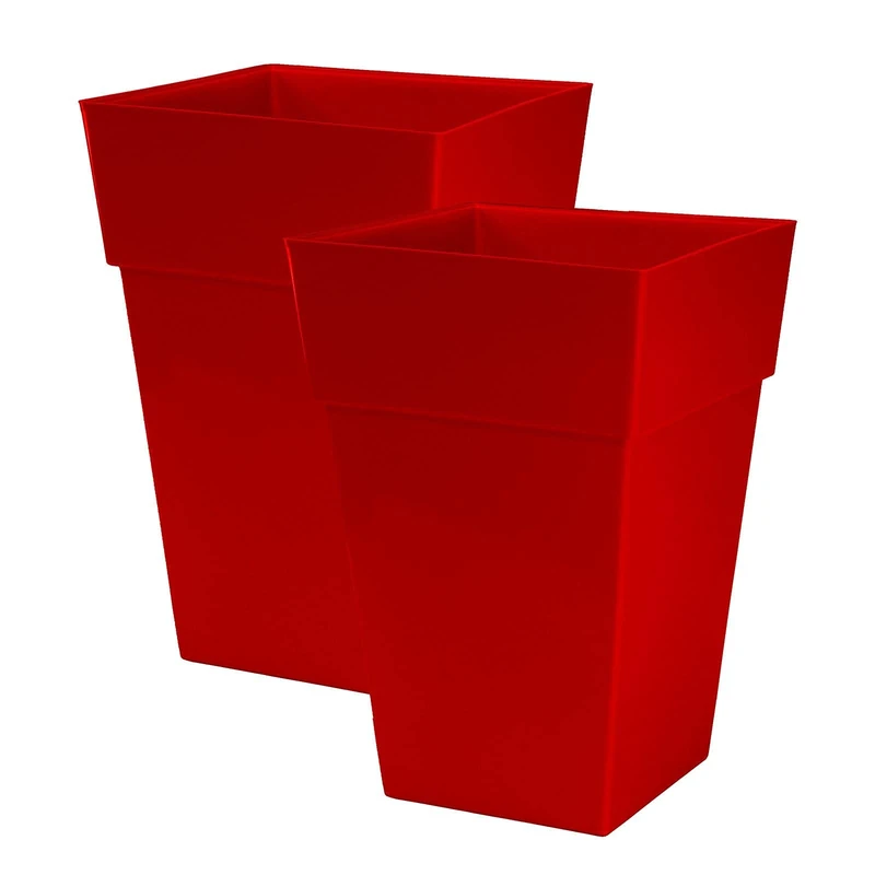 simpahome Moda Milano 28L Gloss Planters Set of 2 - Red, 46x31x31 cm