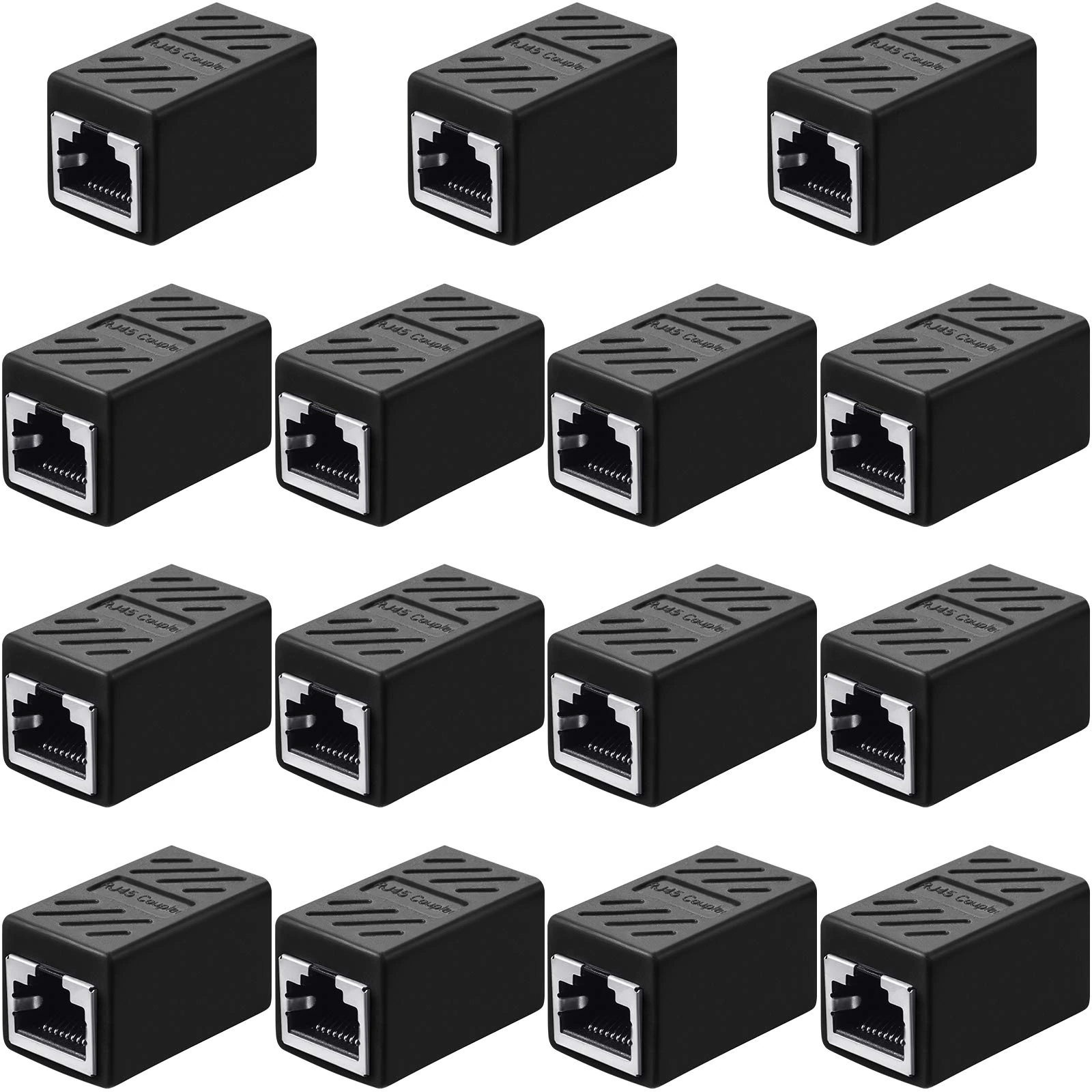 15 Pieces RJ45 Coupler, Ethernet Extension Adapter Network Connector for Cat7/Cat6/Cat5e/Cat5 Ethernet Network Cable Coupler Female to Female (Black)