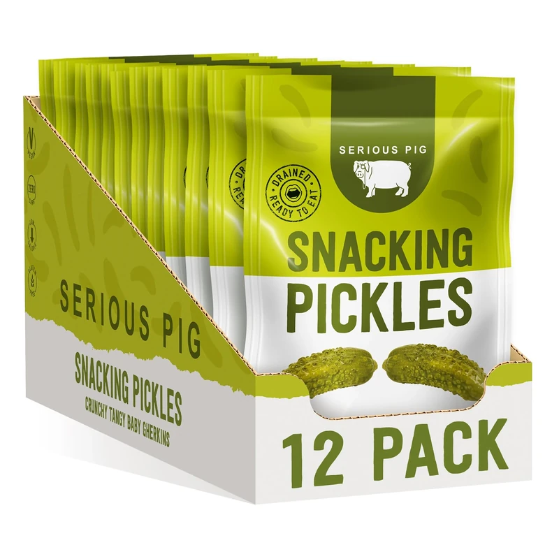 Serious Pig Snacking Pickles - Classic Baby Gherkins Low Calorie Snack (12 x 40g)