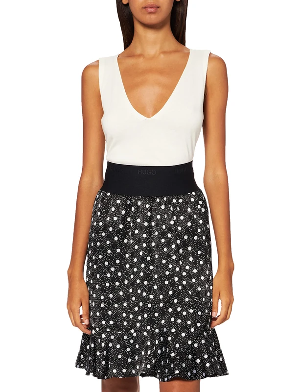 HUGO Womens Resiki Mini Skirt with Polka-dot Print and Ruffle Detail