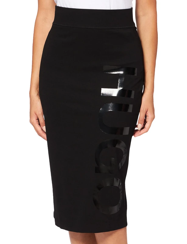 HUGO Womens Narinara Oversized-Logo-Print Pencil Skirt in Stretch Fabric Black