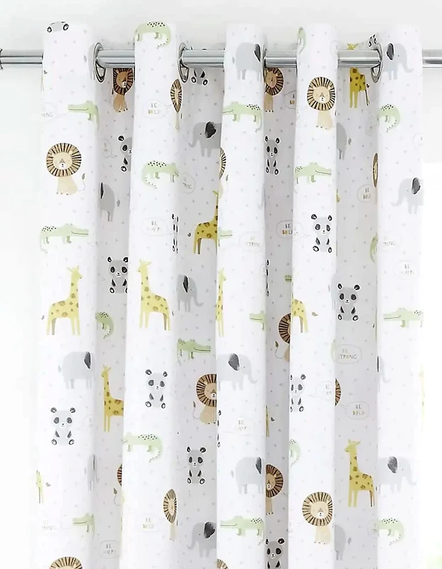 Catherine Lansfield Kids Roarsome Animals Blackout Eyelet Curtains 66X72 Inch Natural
