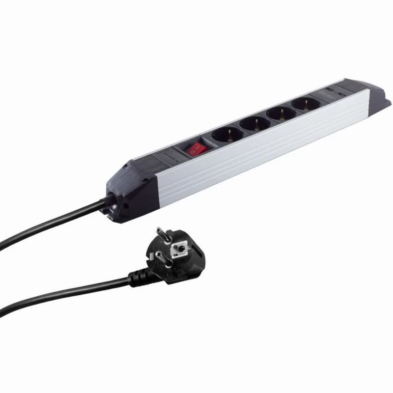 4er Steckdosenleiste 2 x USB mit Ladefunktion 1.5 m Kabellänge Aluminium