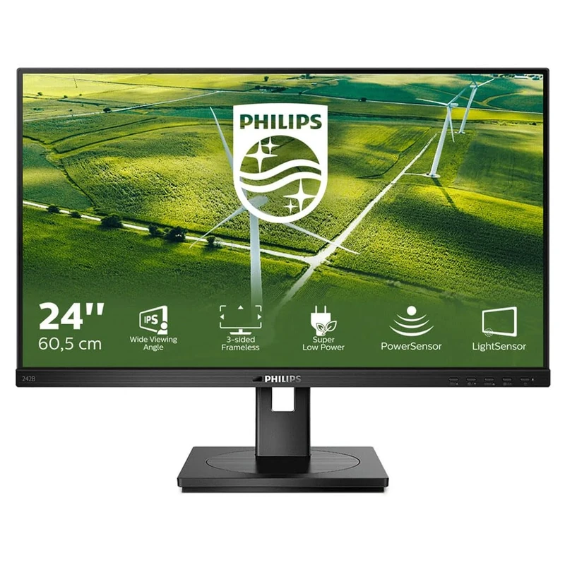 Philips 242B1G - 24 inch FHD Monitor, 75Hz, 4ms, IPS, Speakers, USB Hub, Height Adjust, Green Monitor ((1920 x 1080, 250 cd/m², HDMI/VGA/DP/DP)