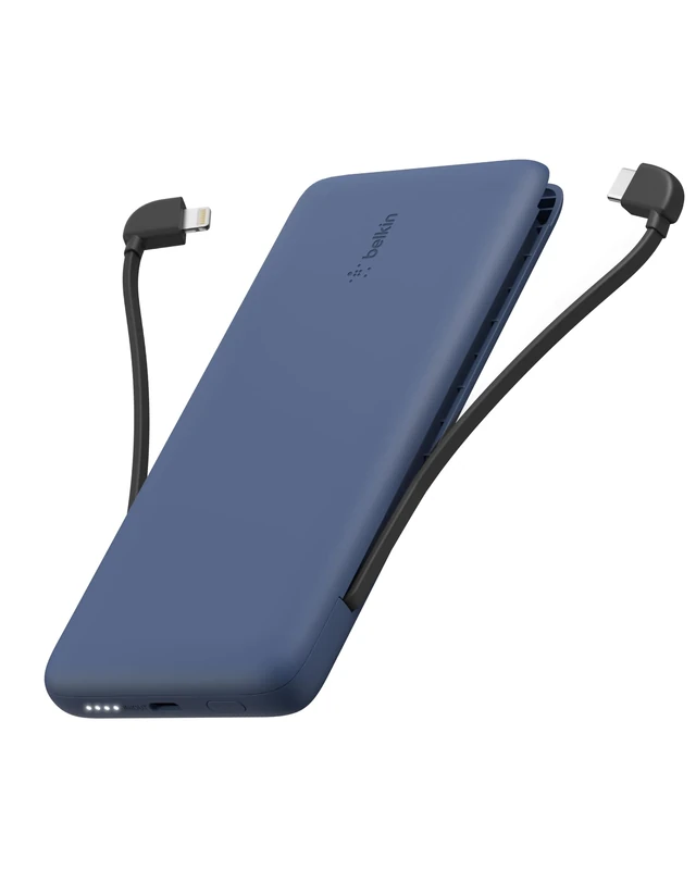 Belkin BOOSTCHARGE Plus 10K Portable Charger Power Bank (10,000 mAh with Integrated Lightning (MFI) and Integrated USB-C Cables and Additional USB-C Charging Port) - Blue