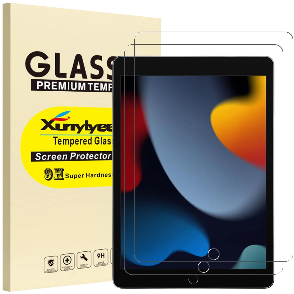 XunyLyee 2 Pack, Screen Protector for iPad 9th/ 8th/ 7th Generation (10.2 Inch, 2021/2020/ 2019 Model) Tempered Glass Film