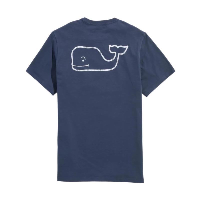 Vineyard Vines Mens Long-Sleeve Vintage Whale Pocket Tee, Blue Blazer, XL