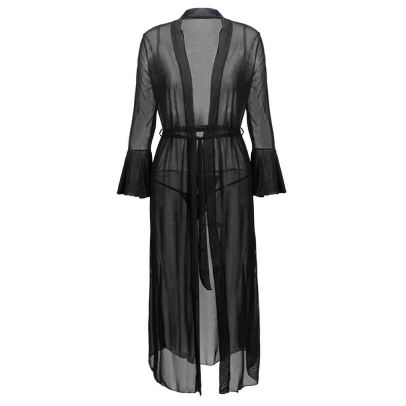 Women's Bodysuits Sleepwear Babydoll Women's Baby Dolls Erotic Bodystockings Sexy Lingerie Long Nightwear Long Flare Sleeve Mesh Transparent Pajamas Chemises-Black_XXL