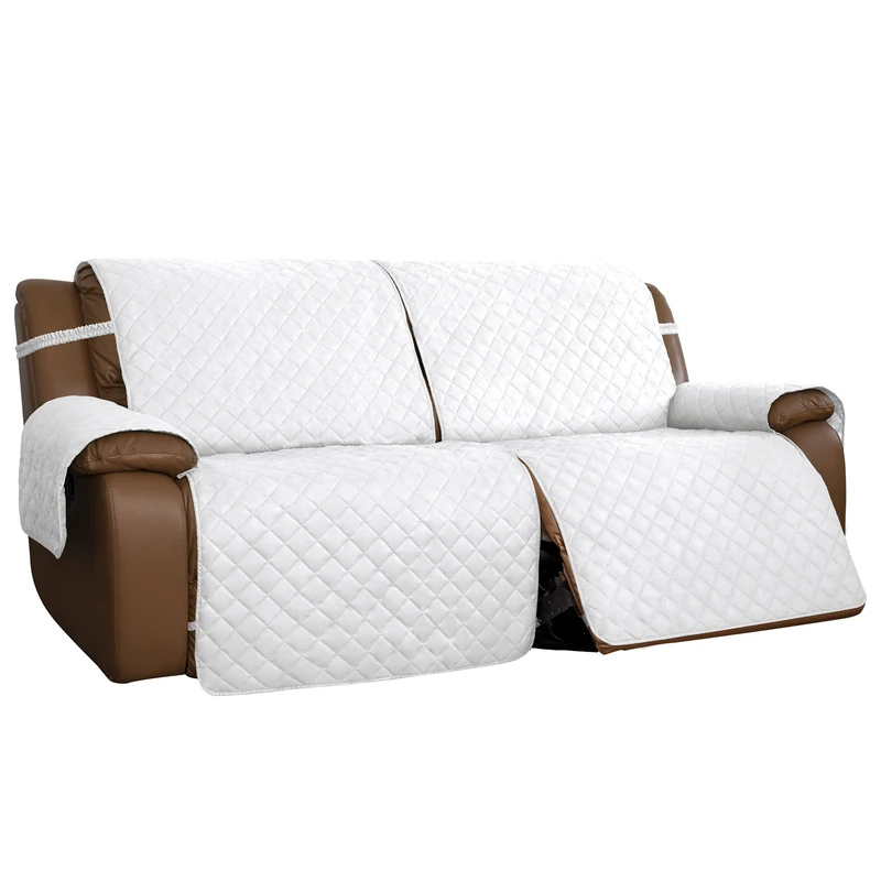 Easy-Going Oversized Loveseat Recliner Cover, Reversible Couch Cover for Double Recliner, Split Sofa Cover for Each Seat with Elastic Straps for Kids, Dogs, Pets(Oversized 2 Seater, White/White)