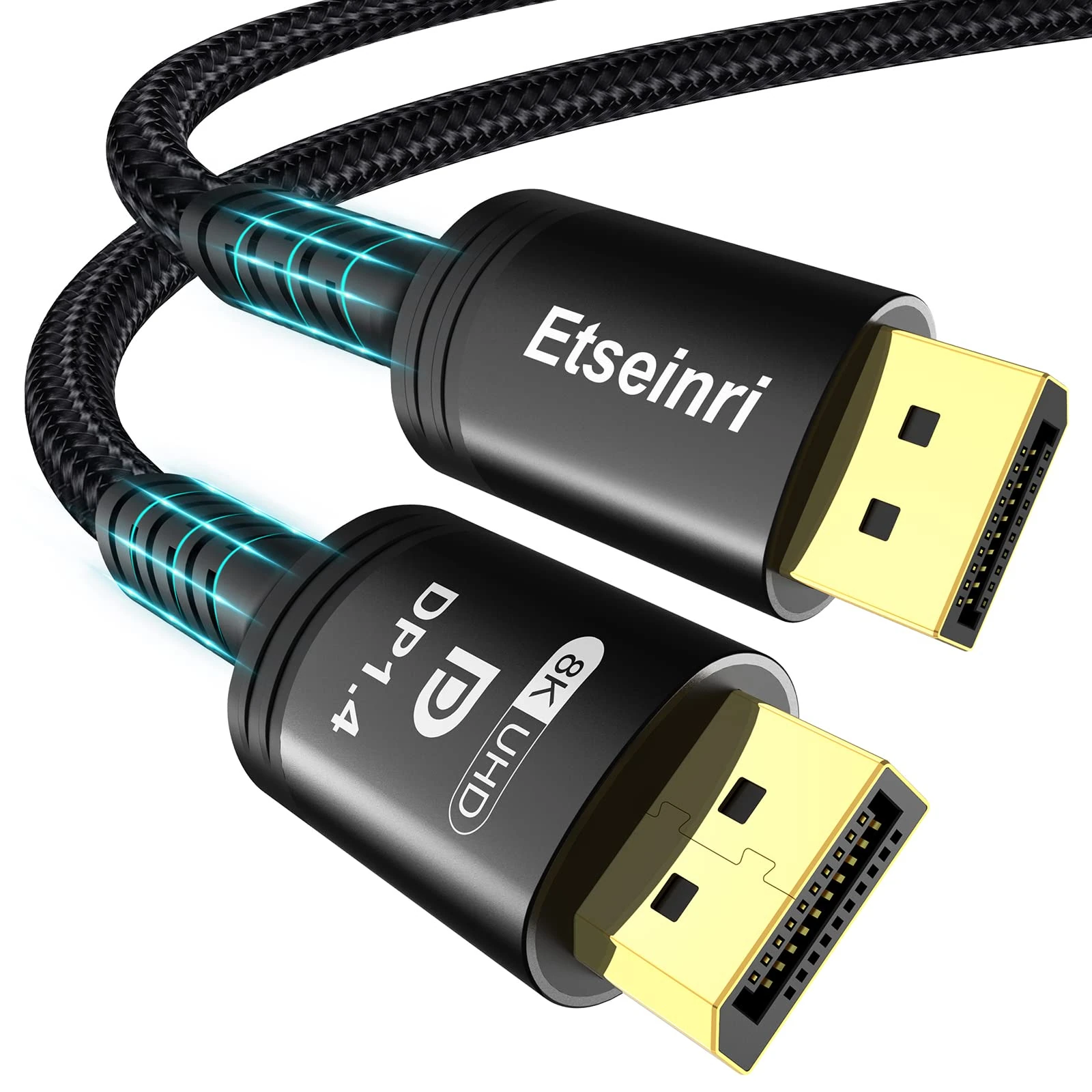 Etseinri DisplayPort Cable 2M, Certified Display Port Cable HDCP DSC1.2 8K 60Hz 4K 165Hz 144Hz 2K 240Hz, HDR10, G-Sync & FreeSync DP to DP Cable for Gaming Monitor PC Projector