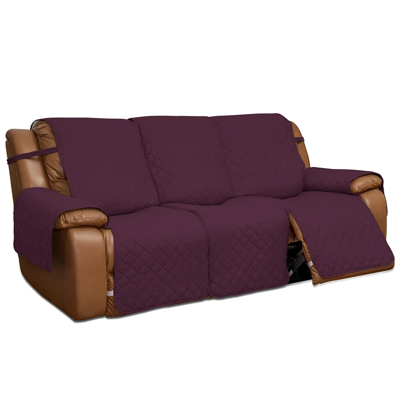 Easy-Going Recliner Sofa Cover, Reversible Couch Cover for 3 Seat Recliner, Split Sofa Cover for Each Seat, Furniture Protector with Elastic Straps for Kids, Dogs, Pets(3 Seater, Wine/Beige)