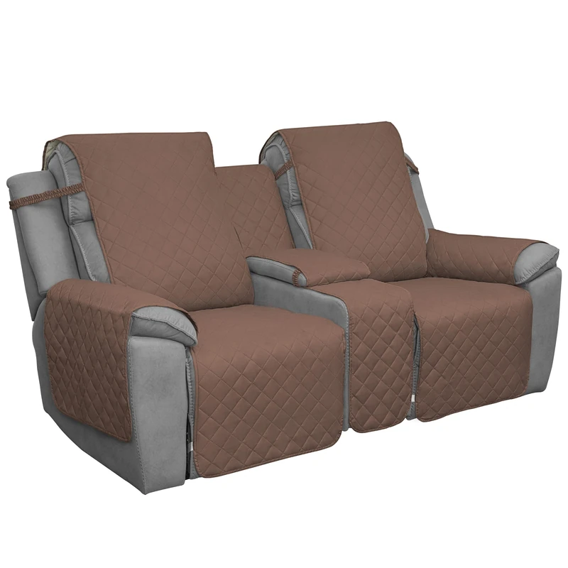 Easy-Going Loveseat Recliner Cover with Console, Reversible Couch Cover for Living Room, Split Sofa Cover for Each Seat with Elastic Straps for Kids, Dogs, Pets(2 Seater, Brown/Beige)