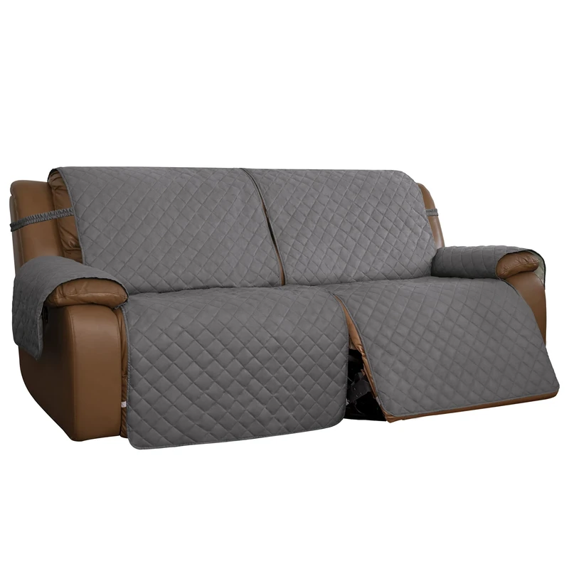 Easy-Going Oversized Loveseat Recliner Cover, Reversible Couch Cover for Double Recliner, Split Sofa Cover for Each Seat with Elastic Straps for Kids, Dogs, Pets(Oversized 2 Seater, Gray/Light Gray)