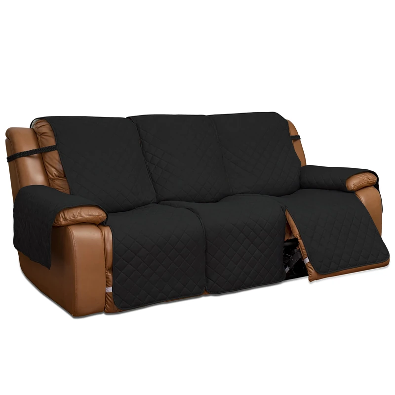 Easy-Going Recliner Sofa Cover, Reversible Couch Cover for 3 Seat Recliner, Split Sofa Cover for Each Seat, Furniture Protector with Elastic Straps for Kids, Dogs, Pets(3 Seater, Black/Beige)