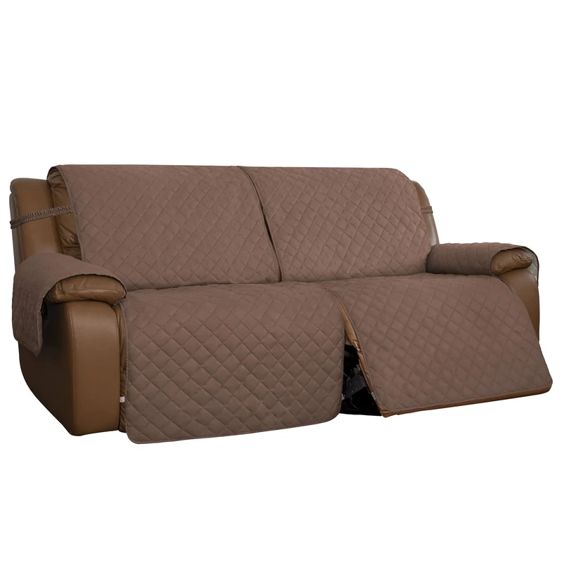 Easy-Going Oversized Loveseat Recliner Cover, Reversible Couch Cover for Double Recliner, Split Sofa Cover for Each Seat with Elastic Straps for Kids, Dogs, Pets(Oversized 2 Seater, Brown/Beige)