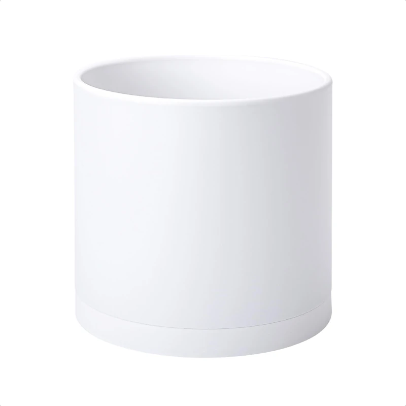 D'vine Dev 10 Inch White Plastic Planter Pots for Plant Pot with Drainage Hole and Seamless Saucers, 74-O-M-1