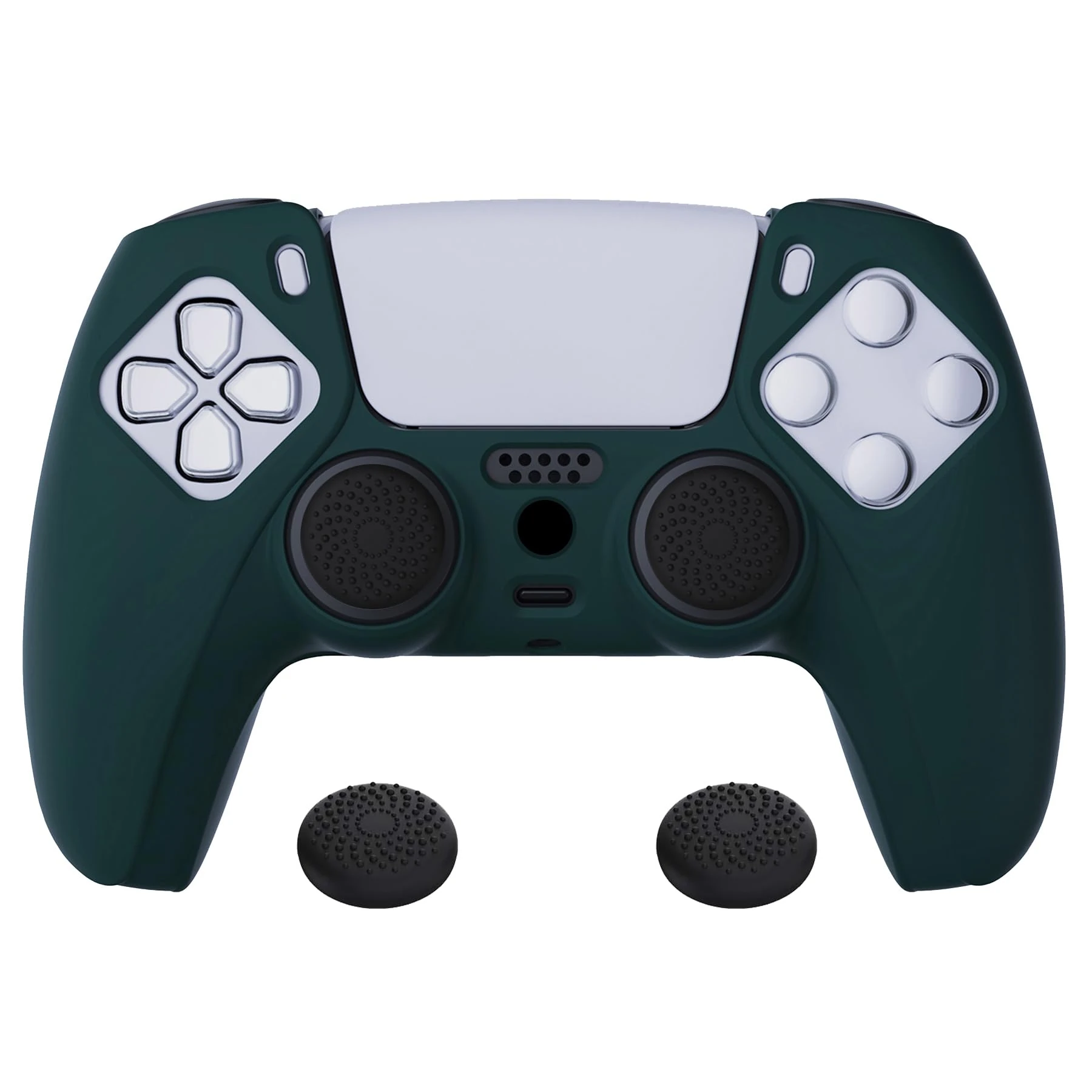 PlayVital Racing Green Pure Series Anti-Slip Silicone Cover Skin for ps5 Controller, Soft Rubber Case for ps5 Wireless Controller with Black Thumb Grip Caps