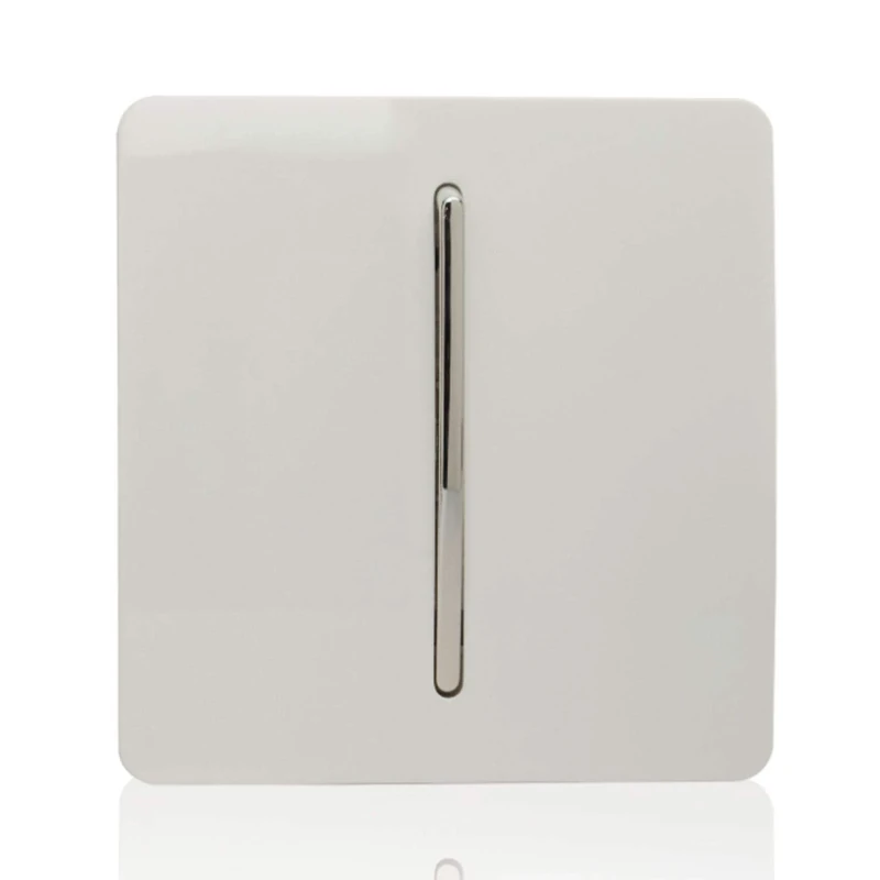 Trendi 1 Gang 2 Way 240V Screwless Raised Front Plate Plastic Artistic Modern Glossy 10 Amp Chrome Rocker Single Electrical Wall Light Switch Ice White - ART-SS2WH