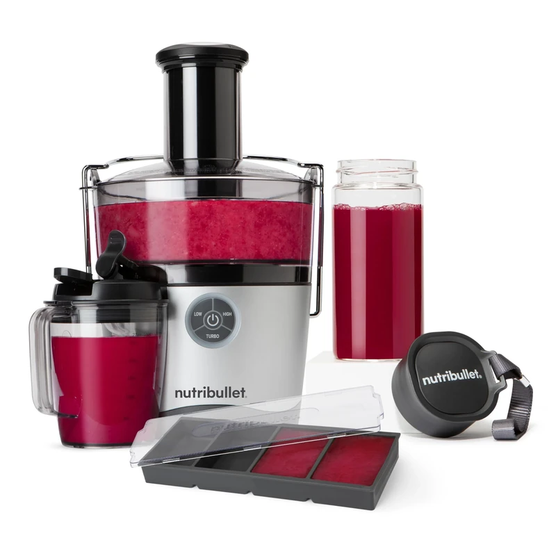 nutribullet 1000W Juicer Pro - Large 2L Pulp Basin & 800ml Juice Pitcher - Three Precision Speeds, Wide 3" Chute & Dishwasher Safe - Includes Glass To-Go Bottle 340ml & Freezer Tray
