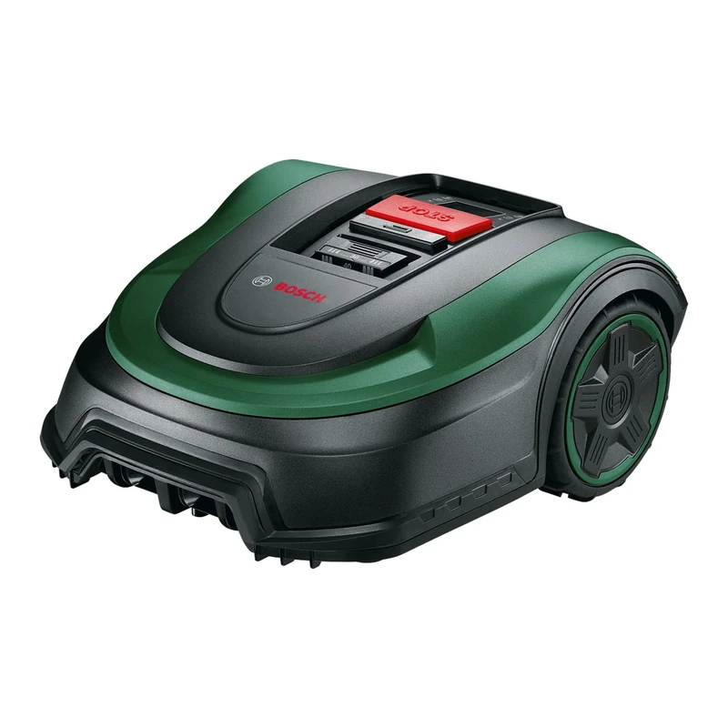 Bosch Home and Garden Indego S+ 500 robot lawnmower (with 18V battery and app function, charging station included, cutting width 19 cm, for lawns up to 500 m², in box), black, green