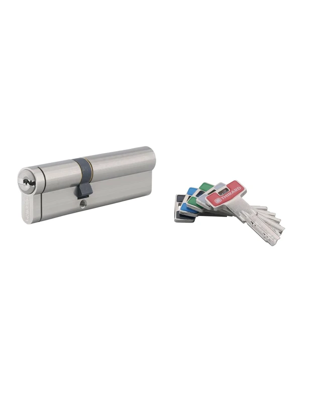 THIRARD - Transit 2 Double Entry Lock Cylinder - Nickel - Very High Security - Snapping, Anti-Drill, Anti-Pick, Anti-Snap - 40 x 60 mm - Grey - 5 Reversible Flat Keys