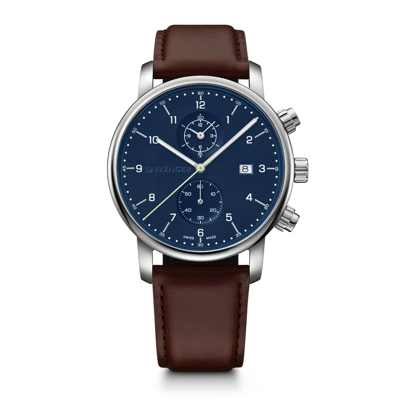 Wenger Urban Classic Chronograph Watch - Blue Dial, Brown Strap