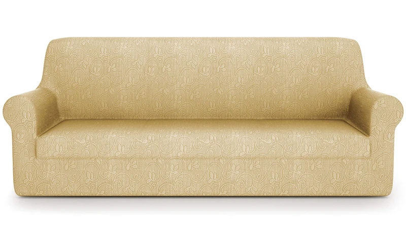 Copridivano Elasticizzato Giallo, Tessuto Jaquard 4 Posti