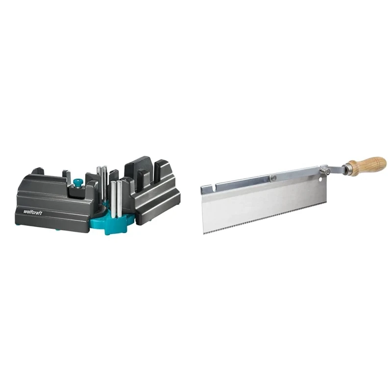wolfcraft Bevel and mitre box I 6948000 I 2-in-1 product for precise baseboards & wolfcraft Handsaw with Bent Handle I 6925000 I For sawing work close to the floor