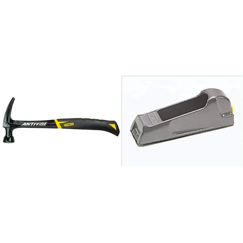 Stanley FMHT1-51278 20oz Fatmax Antivibe Steel Hammer-Rip Claw, Black/Yellow, 570g & Metal Body Surform Block Plane 5 21 399